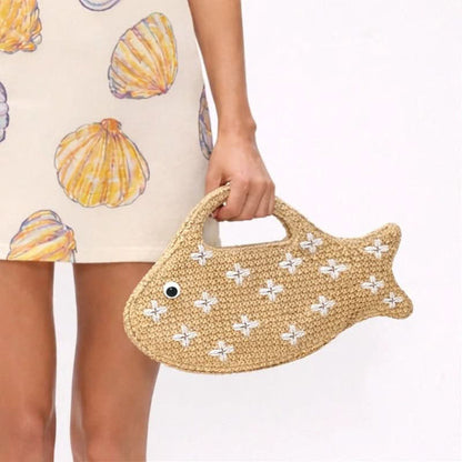 SEAFLARE – Fish Shape Raffia Clutch Bag