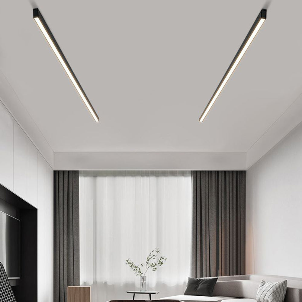 Modern Linear Black LED Flush Mount Ceiling Light Dimmable 24-47 Inch Metal for Kitchen Living Room