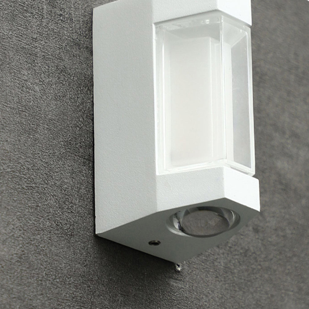 Outdoor LED Wall Sconce Dual-Light Up Down Modern Metal Waterproof Fixture for Porch Patio Entryway Black White Finish Geometric Exterior
