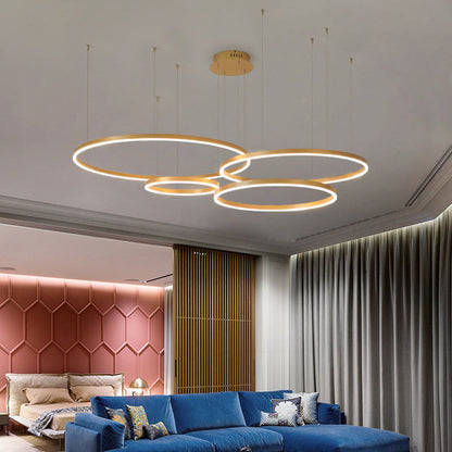 Tiered Ring Pendant Light Modern Metal Circular Chandelier for Dining Room Living Room Bedroom Kitchen Island Adjustable Height LED
