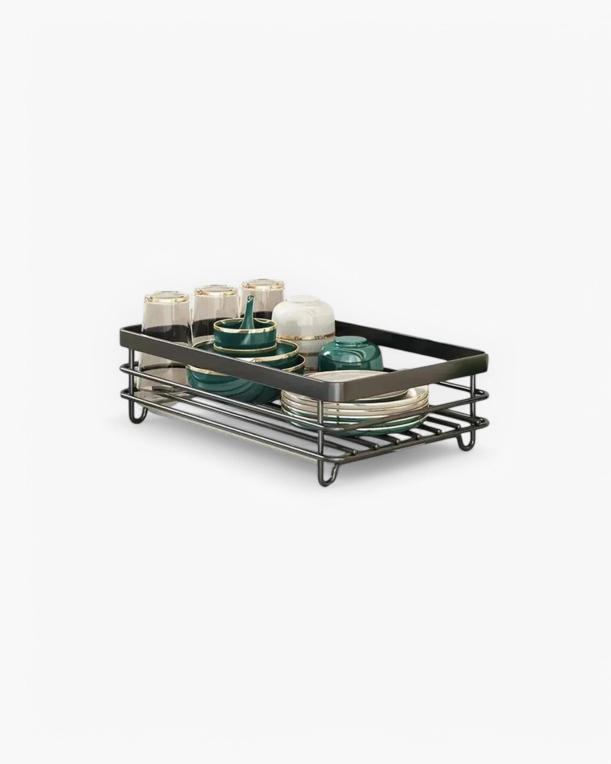 Carbon Steel Dish Drying Rack with 360° Rotating Drain Spout – Multi-Tier Kitchen Organizer for Countertop