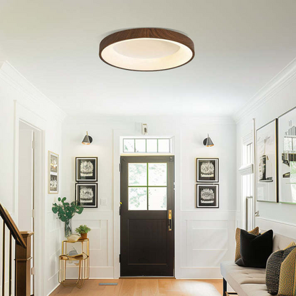 Round Flush Mount Light Fixture Wood Grain Finish 14-24 inch LED for Bedroom Living Room Hallway Modern Low Profile
