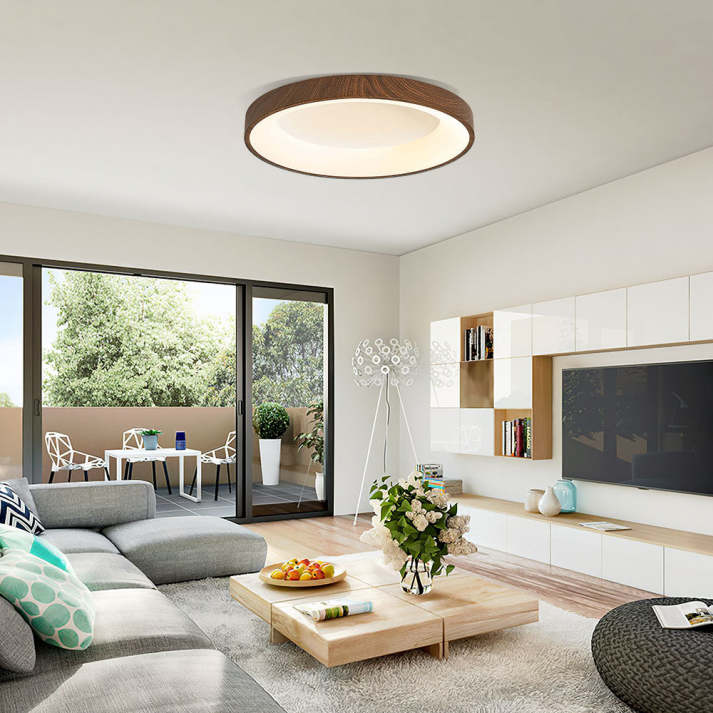 Round Flush Mount Light Fixture Wood Grain Finish 14-24 inch LED for Bedroom Living Room Hallway Modern Low Profile