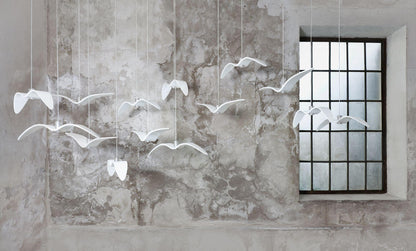 Sculptural Bird Ceiling Fixture with Adjustable Height LED Hardwired Suspension for Kitchen Islands Dining Tables Living Spaces in White or