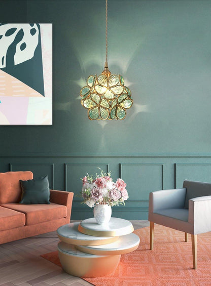 Glass Shade Hanging Fixture 8-Inch Brass Finish Ceiling Light for Kitchen Dining Room Entryway Hardwired with Adjustable Cable