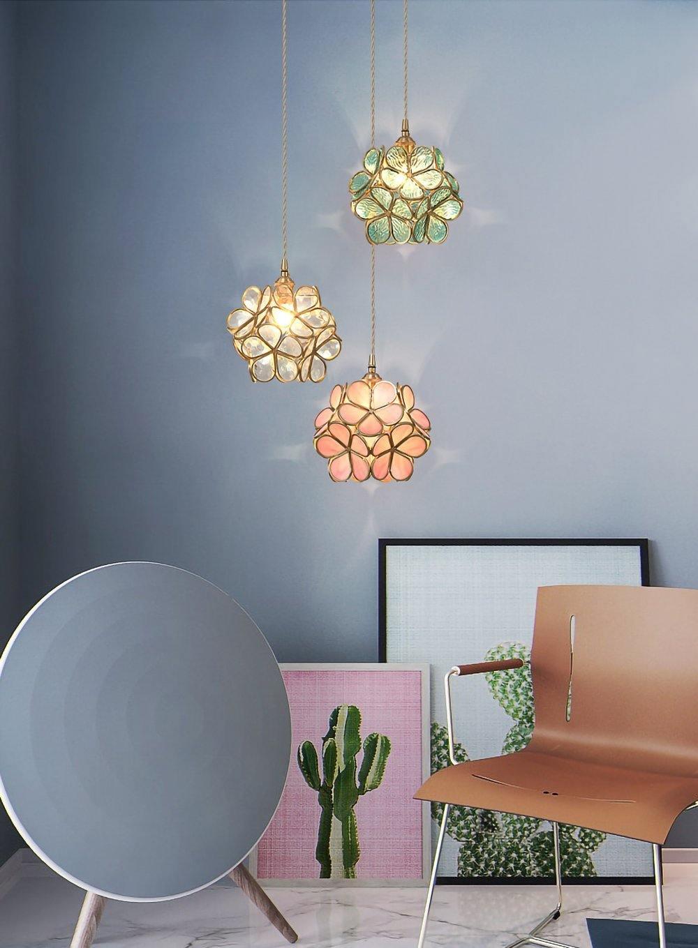 Glass Shade Hanging Fixture 8-Inch Brass Finish Ceiling Light for Kitchen Dining Room Entryway Hardwired with Adjustable Cable