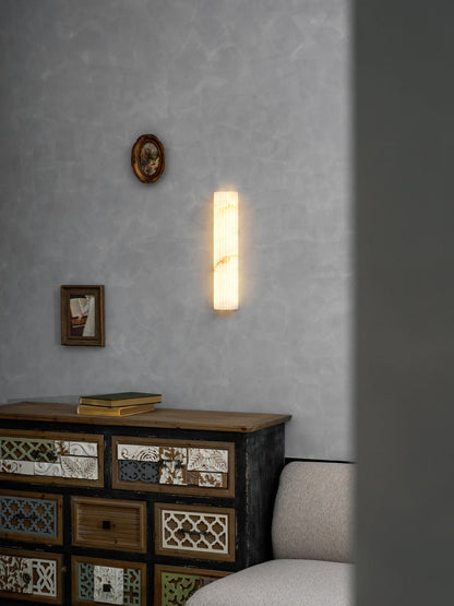 Natural Stone Wall Sconce 12 in Integrated LED Ribbed Surface Indoor Lighting Fixture for Bedroom Hallway Living Room Warm Ambient Glow