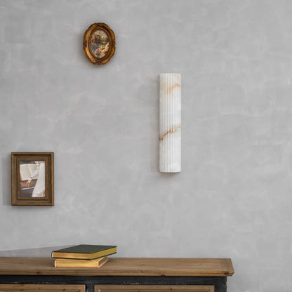 Natural Stone Wall Sconce 12 in Integrated LED Ribbed Surface Indoor Lighting Fixture for Bedroom Hallway Living Room Warm Ambient Glow