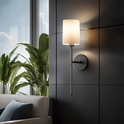 Rechargeable Sconce Set with Fabric Shade 20 in Height Wireless Installation RGB Dimmable Bedside Lights for Home Brushed Metal Finish Set o