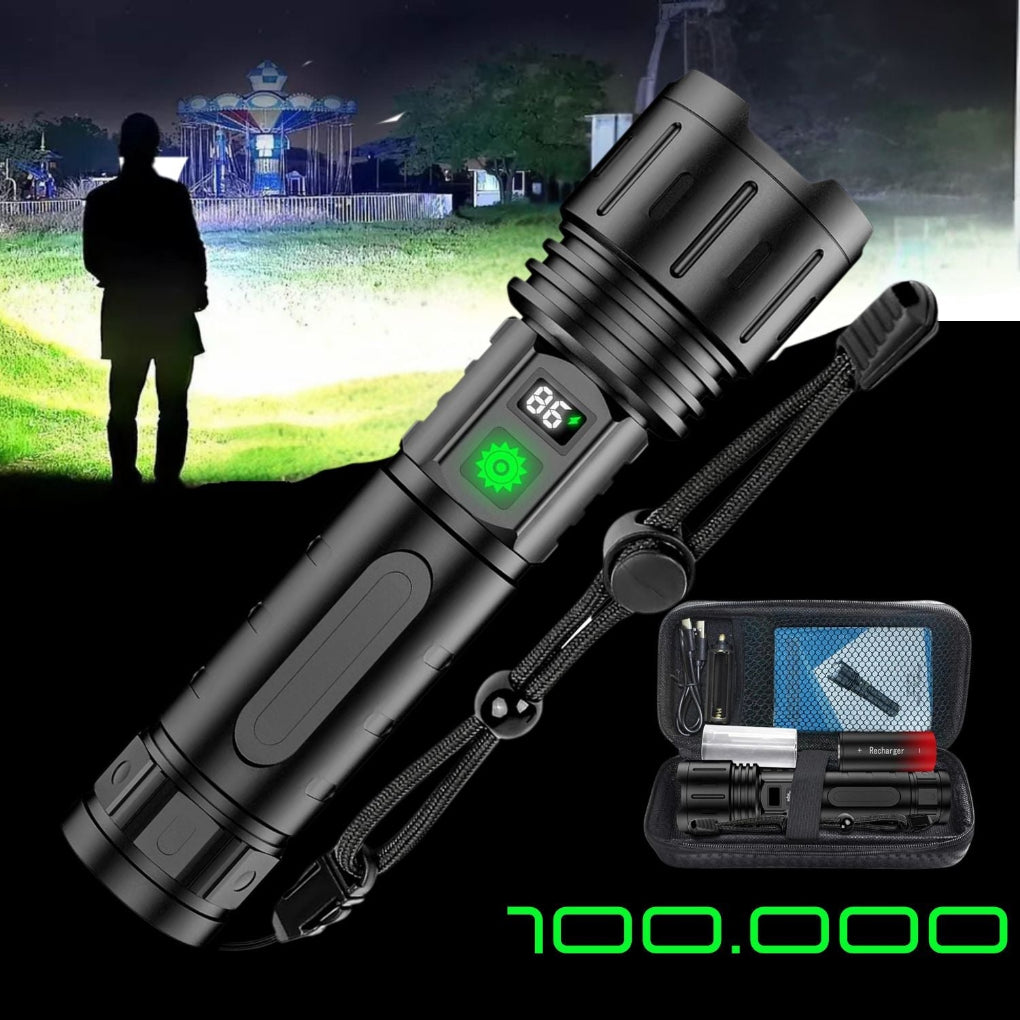High-Lumen Rechargeable Tactical Flashlight with 5 Modes & 1640 ft Beam for Camping, Hunting & Emergency Use