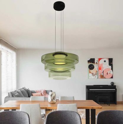 Layered Glass Dome Hanging Lamp 18 in Smoky Gray LED for Kitchen Island Dining Room Ceiling Fixture Adjustable Cord Modern Minimalist Style
