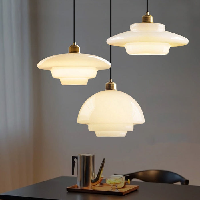 Frosted Glass Globe Ceiling Light 12-Inch White with Brass Accent Adjustable Hanging Fixture for Kitchen Island Dining Room Entryway Art Dec