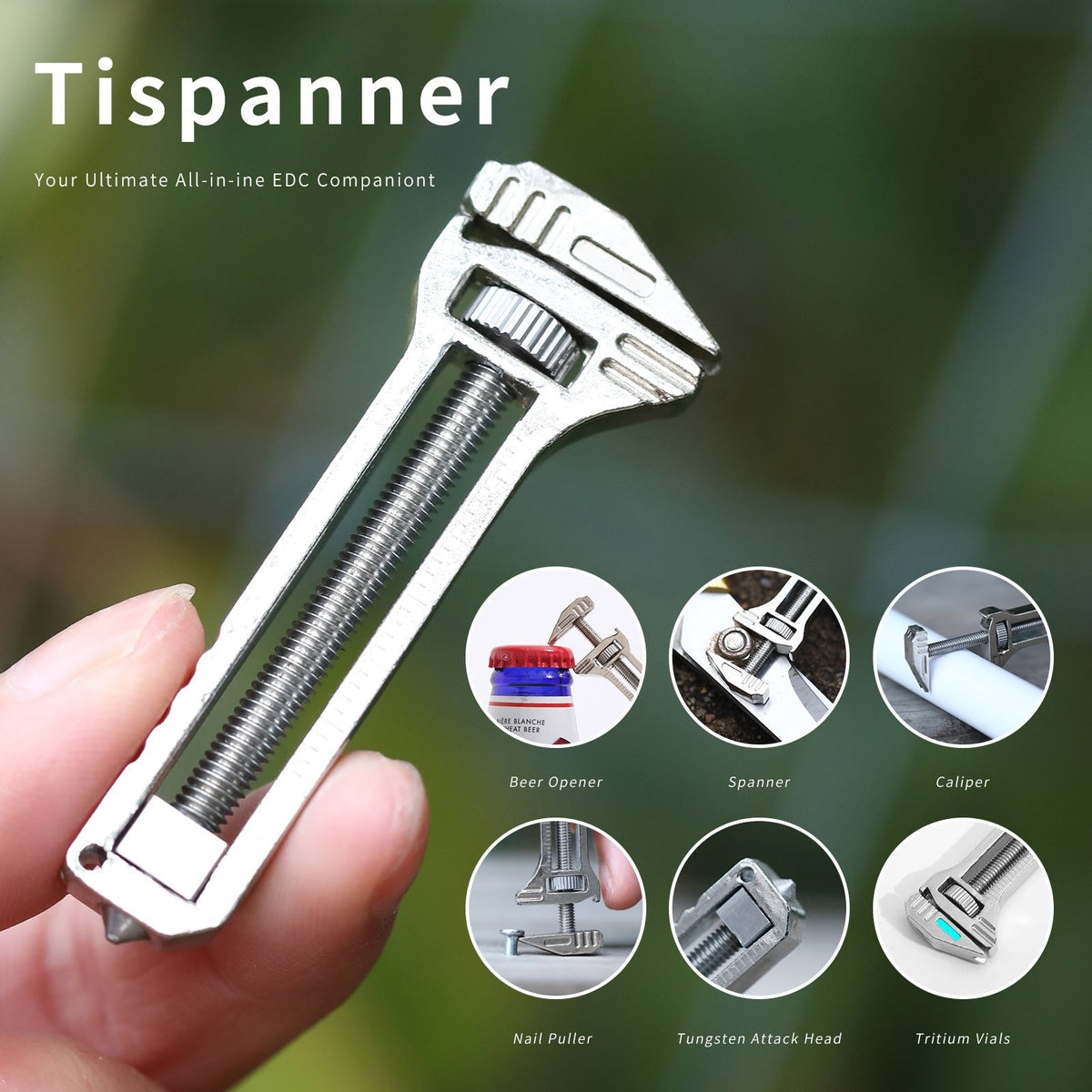 Compact Adjustable Wrench with Bottle Opener & Measurement Tool for Everyday Repairs, Home DIY, Camping & Outdoor Use – Zinc Aluminum