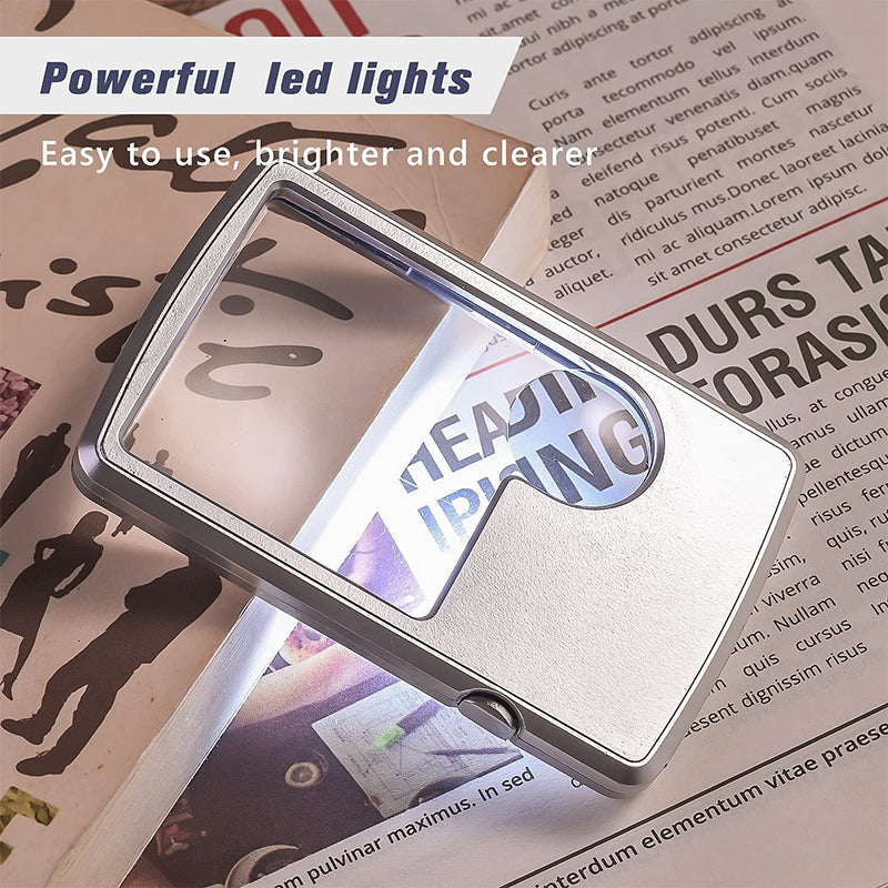 Pocket LED Magnifier with Light for Reading – Dual Lens 3X & 6X Credit Card Size Travel Magnifying Glass for Seniors Books Maps Menus