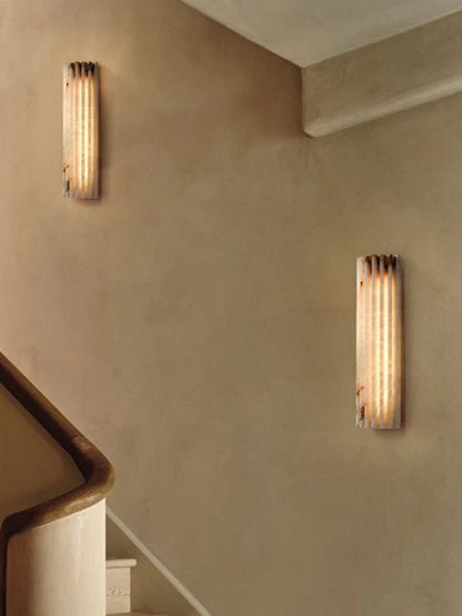 Natural Stone Wall Sconce 12 in Integrated LED Ribbed Surface Indoor Lighting Fixture for Bedroom Hallway Living Room Warm Ambient Glow