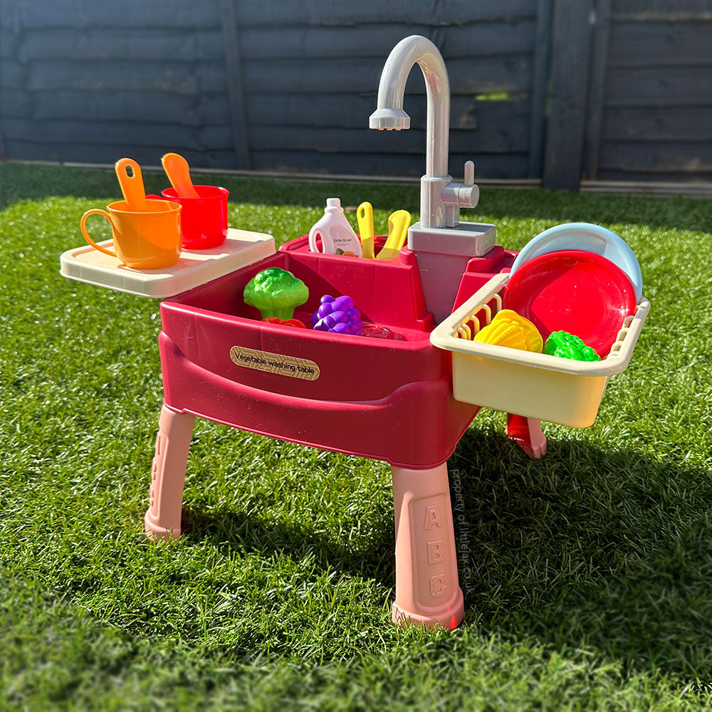 Play Sink for Kids with Working Faucet, Kids Kitchen Sink Toy with 19 Accessories for Pretend Role Play