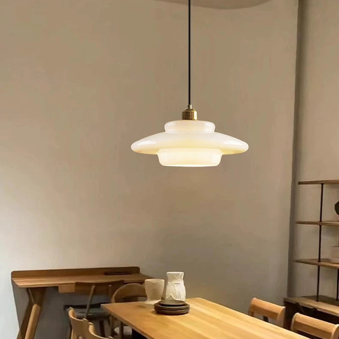 Frosted Glass Globe Hanging Light Fixture with Brass Accents for Kitchen Island, Dining Table & Entryway | Adjustable Height Ceiling Lamp wi