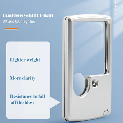 Pocket LED Magnifier with Light for Reading – Dual Lens 3X & 6X Credit Card Size Travel Magnifying Glass for Seniors Books Maps Menus
