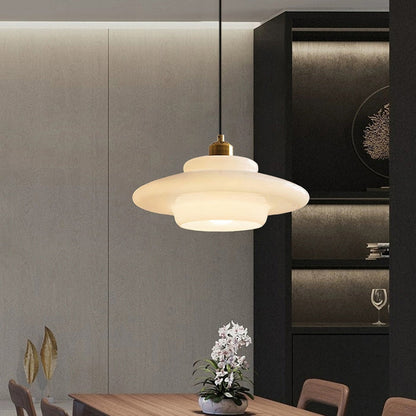 Frosted Glass Globe Hanging Light Fixture with Brass Accents for Kitchen Island, Dining Table & Entryway | Adjustable Height Ceiling Lamp wi