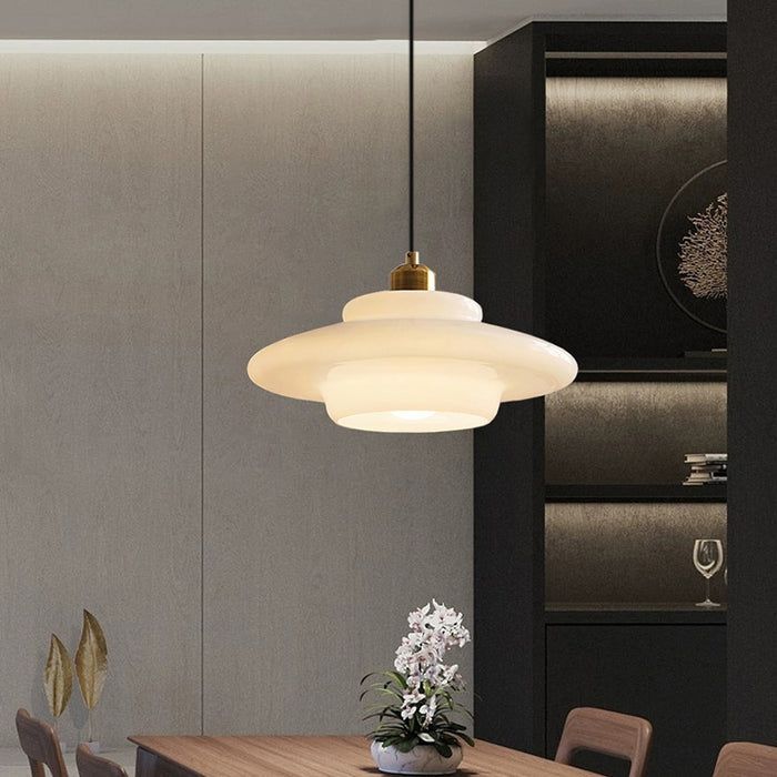 Frosted Glass Globe Ceiling Light 12-Inch White with Brass Accent Adjustable Hanging Fixture for Kitchen Island Dining Room Entryway Art Dec