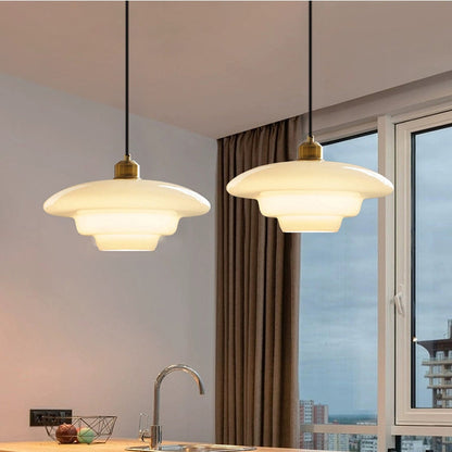 Frosted Glass Globe Hanging Light Fixture with Brass Accents for Kitchen Island, Dining Table & Entryway | Adjustable Height Ceiling Lamp wi