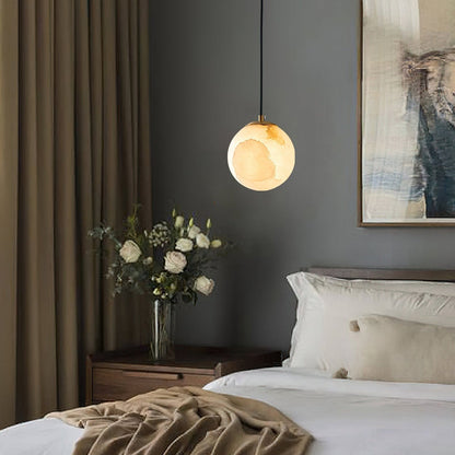 Hanging Ceiling Light Stone Globe 4-6 Inch Adjustable Cord Modern Minimalist Fixture for Bedroom Dining Room Kitchen Living Space Entryway