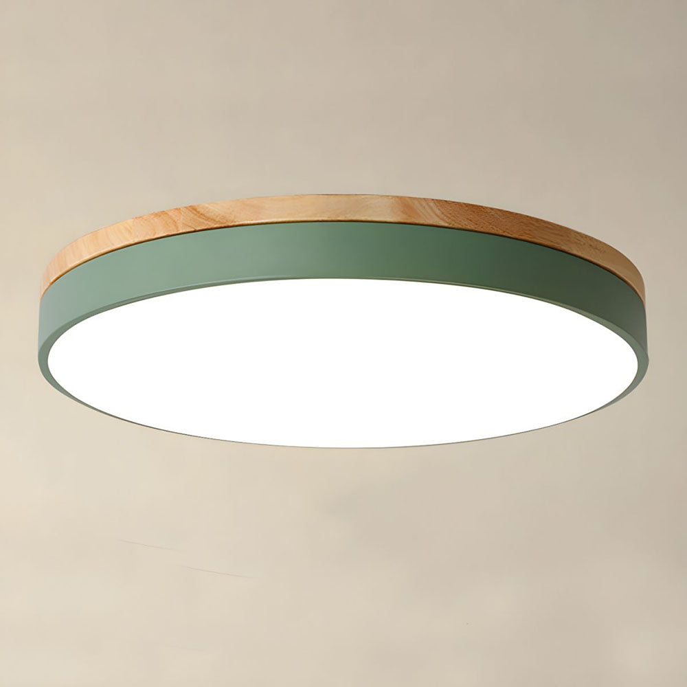 Round Wood Flush Mount LED Ceiling Light 3-Color Dimmable Scandinavian Style for Living Room Bedroom Kitchen