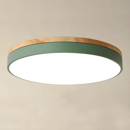 Round Wood Flush Mount LED Ceiling Light 3-Color Dimmable Scandinavian Style for Living Room Bedroom Kitchen