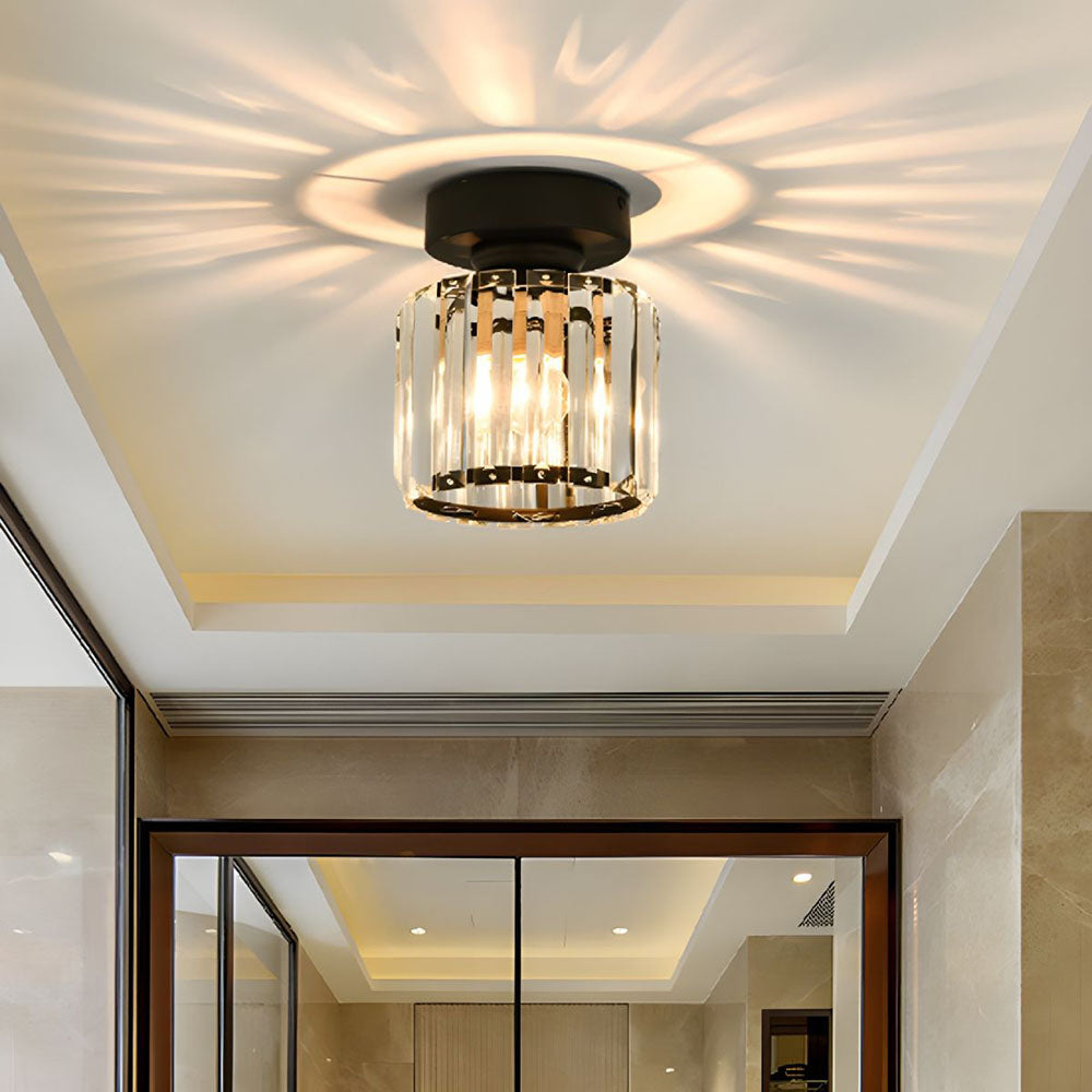 Decorative Flush Mount Light Fixture with Glass Cube and Metal Accents E27 Socket for Entryway Bedroom Small Room Ambient Overhead Lighting