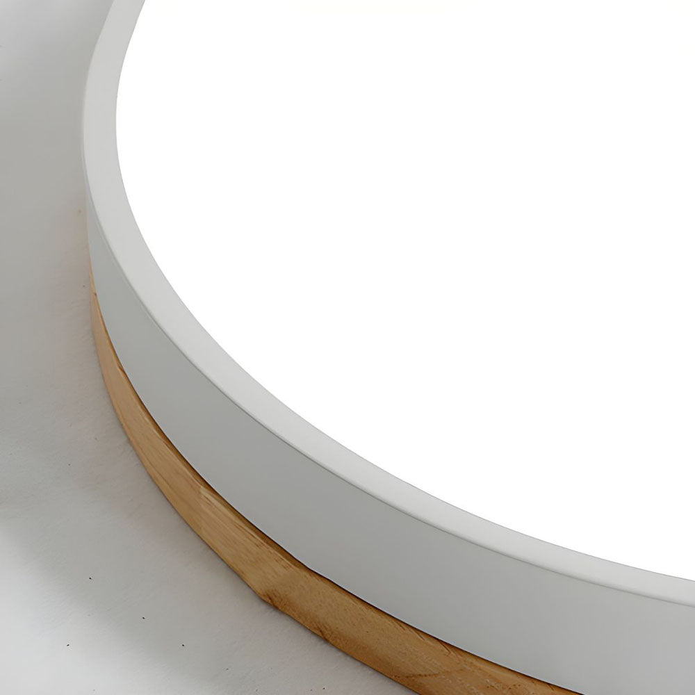 Round Wood Flush Mount LED Ceiling Light 3-Color Dimmable Scandinavian Style for Living Room Bedroom Kitchen