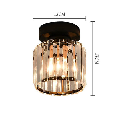 Decorative Flush Mount Light Fixture with Glass Cube and Metal Accents E27 Socket for Entryway Bedroom Small Room Ambient Overhead Lighting