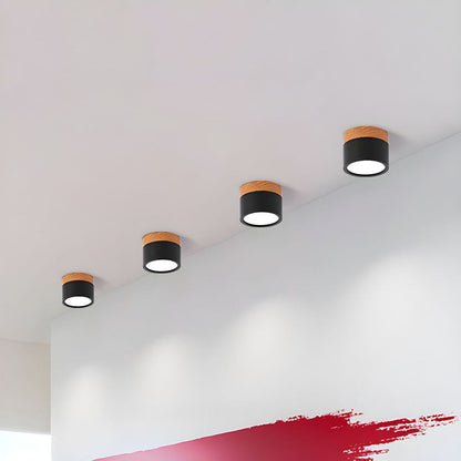 Round LED Flush Mount Light Fixture Wood Accent Aluminum 5W 7W for Entryway Bedroom Kitchen Hallway Ceiling Lamp Modern Minimalist Scandinav