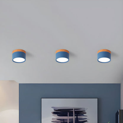 Compact LED Flush Mount Ceiling Light Fixture Wood & Metal Accent for Entryway Hallway Bedroom Kitchen 5W 7W Surface Mount Minimalist Modern