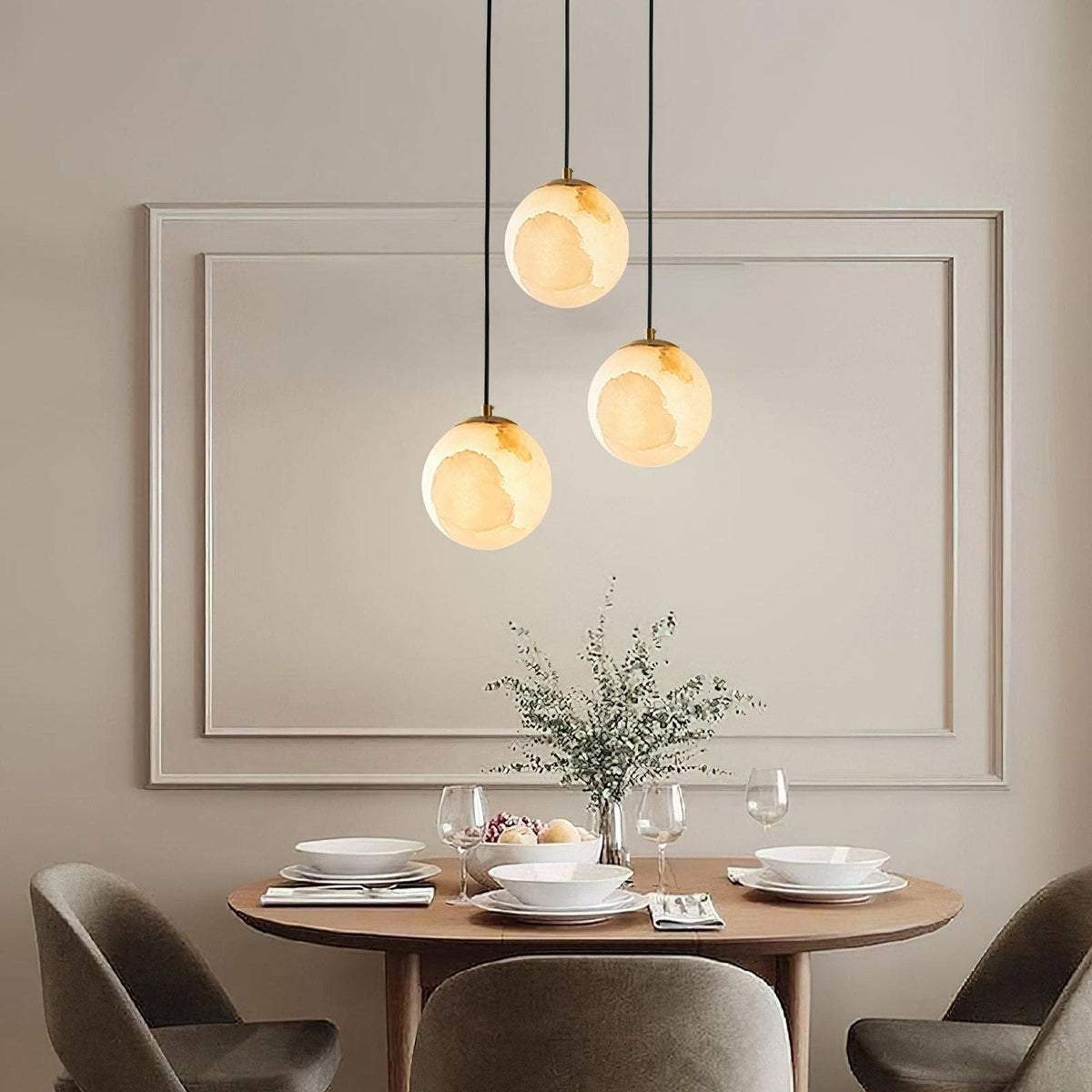 Hanging Ceiling Light Stone Globe 4-6 Inch Adjustable Cord Modern Minimalist Fixture for Bedroom Dining Room Kitchen Living Space Entryway