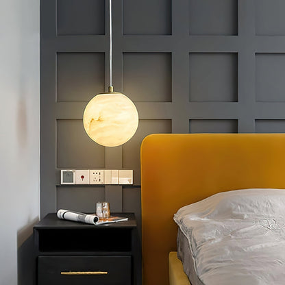 Hanging Ceiling Light Stone Globe 4-6 Inch Adjustable Cord Modern Minimalist Fixture for Bedroom Dining Room Kitchen Living Space Entryway