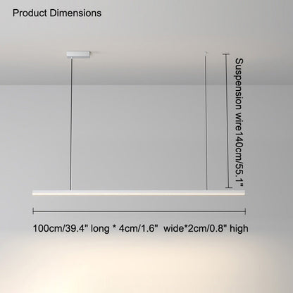 Suspended LED Strip Fixture for Countertop Islands – Dimmable Metal Bar Light with Remote in Matte or Gloss White – 39 to 102 in Adjustable