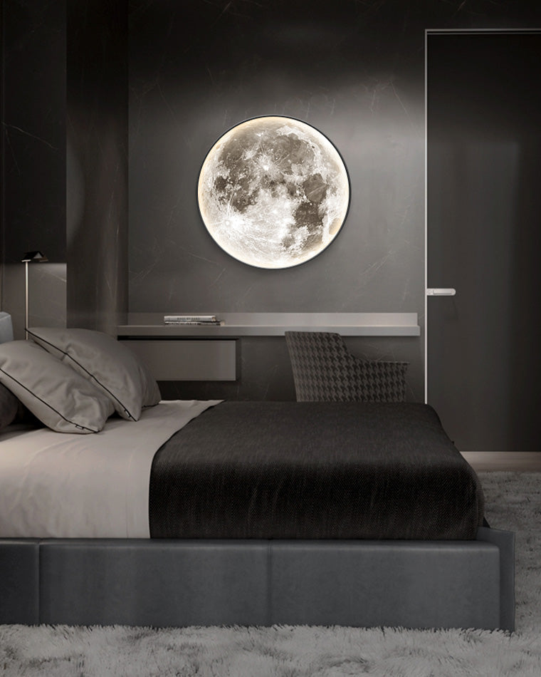 LED Moon Wall Sconce Dimmable Remote Control Light 9.4 Inch Diameter PVC Fixture for Bedroom Living Room Hallway Accent Lighting Three Color