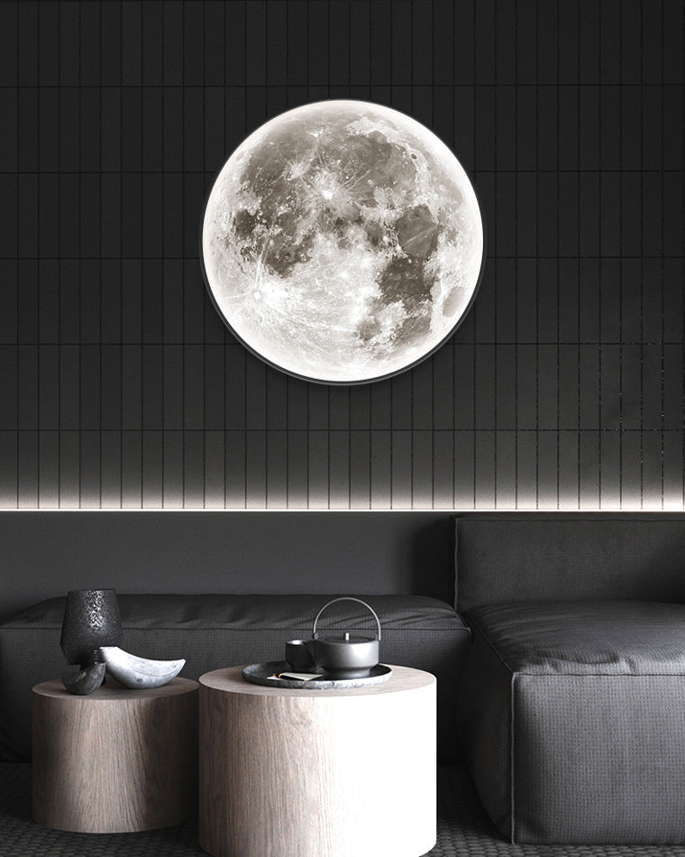 LED Moon Wall Sconce Dimmable Remote Control Light 9.4 Inch Diameter PVC Fixture for Bedroom Living Room Hallway Accent Lighting Three Color