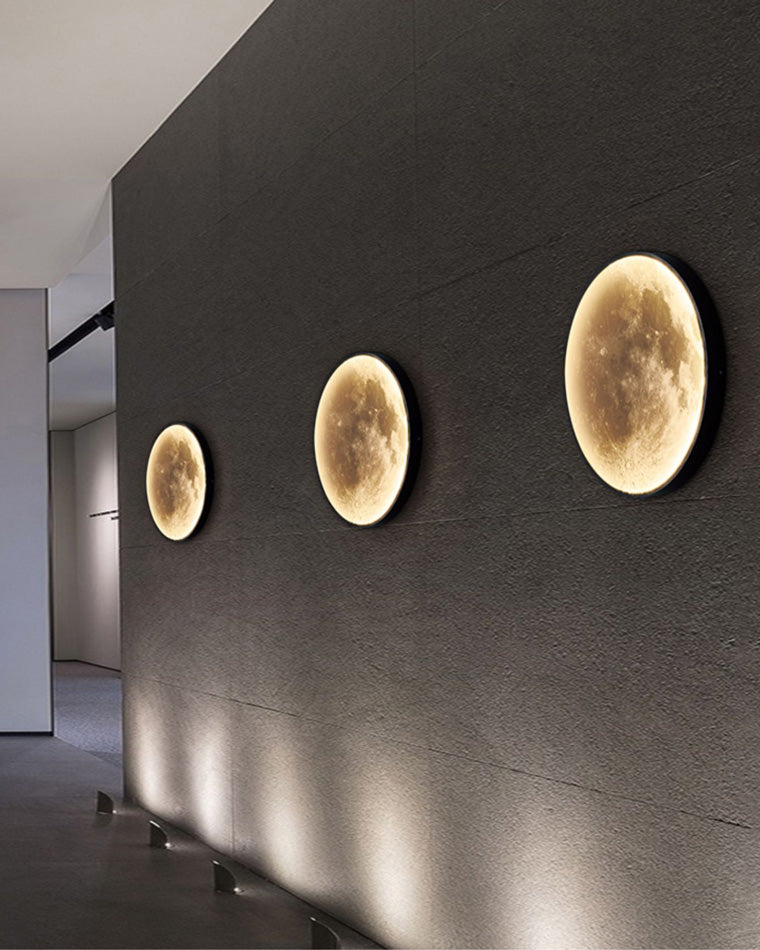 LED Moon Wall Sconce Dimmable Remote Control Light 9.4 Inch Diameter PVC Fixture for Bedroom Living Room Hallway Accent Lighting Three Color