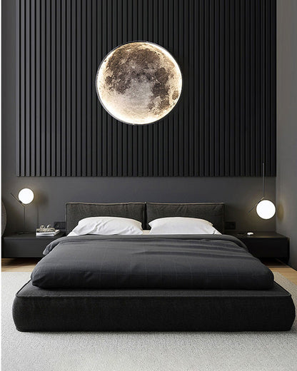 LED Moon Wall Sconce Dimmable Remote Control Light 9.4 Inch Diameter PVC Fixture for Bedroom Living Room Hallway Accent Lighting Three Color