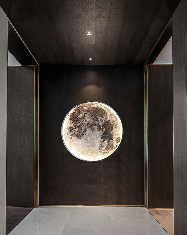 LED Moon Wall Sconce Dimmable Remote Control Light 9.4 Inch Diameter PVC Fixture for Bedroom Living Room Hallway Accent Lighting Three Color