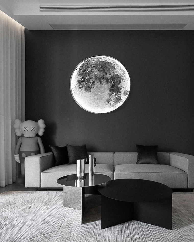 LED Moon Wall Sconce Dimmable Remote Control Light 9.4 Inch Diameter PVC Fixture for Bedroom Living Room Hallway Accent Lighting Three Color