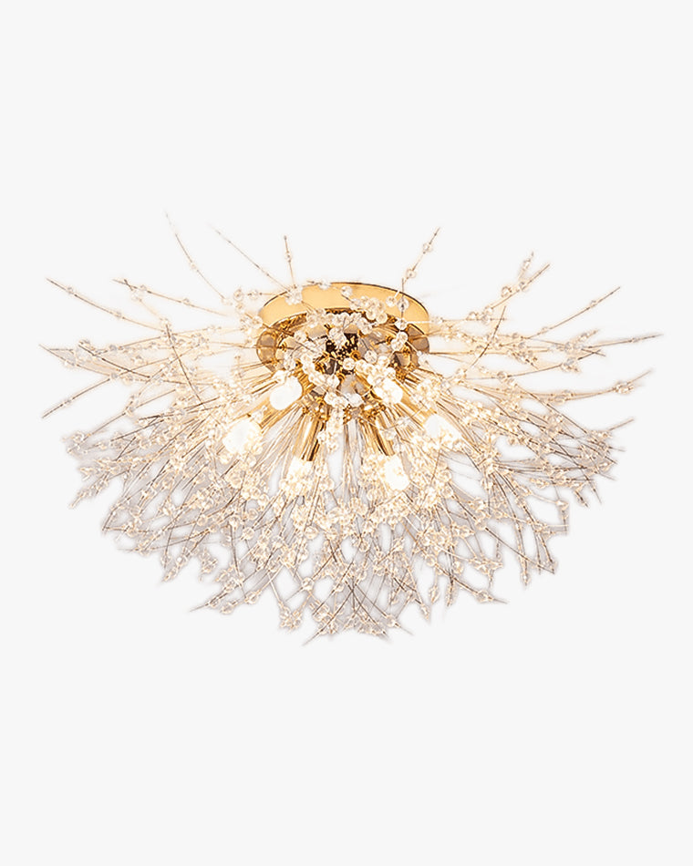 Flush Mount Ceiling Light with Crystal Dandelion Design – 16 in Gold & Silver Fixture for Bedroom, Hallway, Bathroom
