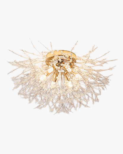 Flush Mount Ceiling Light with Crystal Dandelion Design – 16 in Gold & Silver Fixture for Bedroom, Hallway, Bathroom