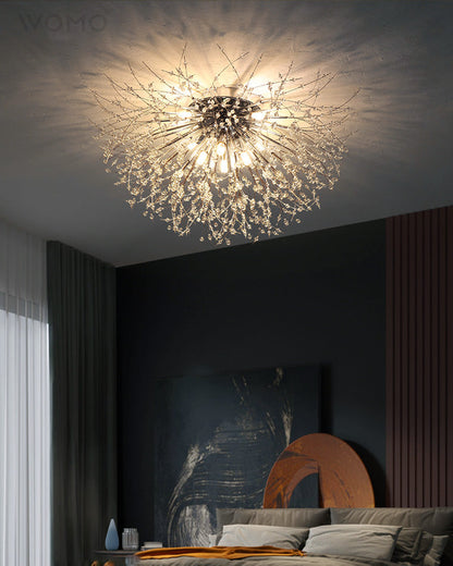 Flush Mount Ceiling Light with Crystal Dandelion Design – 16 in Gold & Silver Fixture for Bedroom, Hallway, Bathroom