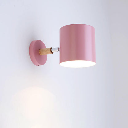 Swivel Arm Sconce Lamp E27 Socket 5 in Metal & Wood Pink Bedside Light for Bedroom Reading Nook Task Lighting Modern Minimalist Hallway