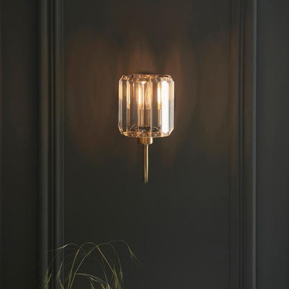 Antique Brass Wall Light | Elegant Sconce with Faceted Glass Shade | Timeless Illumination for Any Space