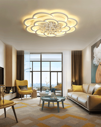 Dimmable LED Flush Mount Light with Crystal Accents 21-Inch Round for Bedroom Living Room Dining Room Contemporary Home Lighting Fixture