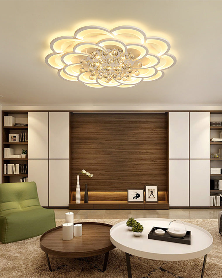 Dimmable LED Flush Mount Light with Crystal Accents 21-Inch Round for Bedroom Living Room Dining Room Contemporary Home Lighting Fixture