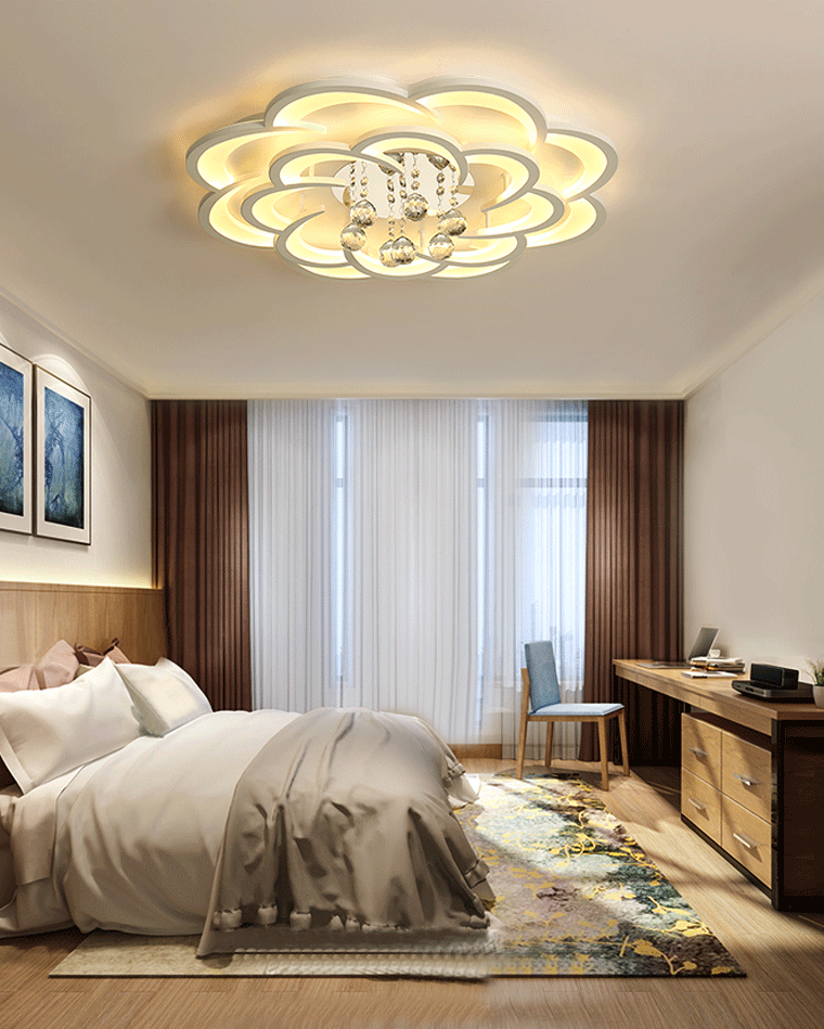 Dimmable LED Flush Mount Light with Crystal Accents 21-Inch Round for Bedroom Living Room Dining Room Contemporary Home Lighting Fixture
